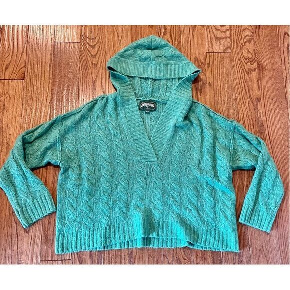 American Eagle cableknit green cropped hooded sweater - Picture 3 of 7